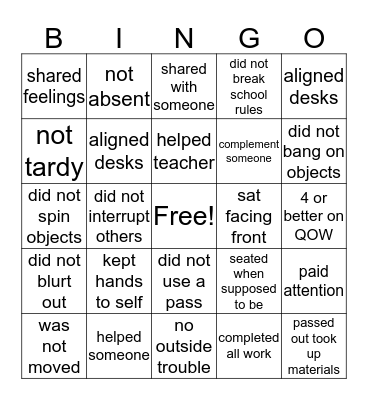 Social Response Bingo Card