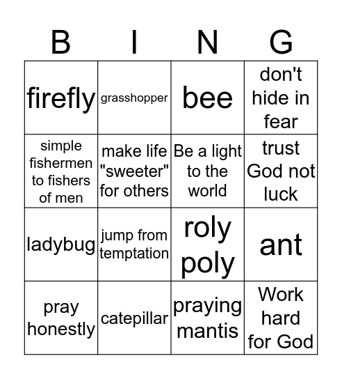 Bugs Bingo Card