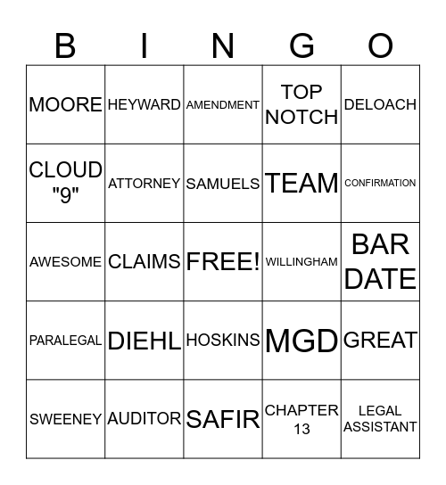 MGD TEAM Bingo Card