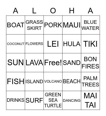 LUAU AT THE WILSON'S Bingo Card