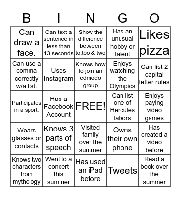 Communication Arts Bingo Card