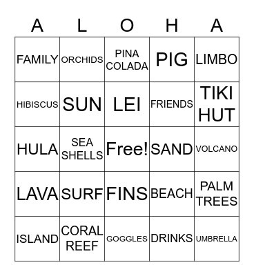 LUAU AT THE WILSON'S Bingo Card