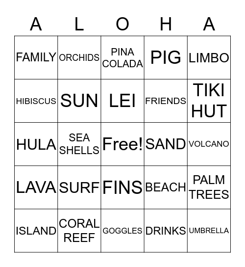 LUAU AT THE WILSON'S Bingo Card