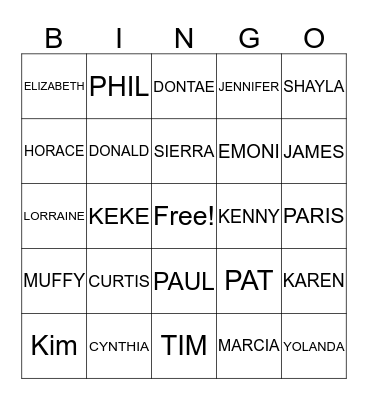 WILLIAMS FAMILY BINGO Card