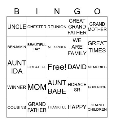 WILLIAMS Bingo Card