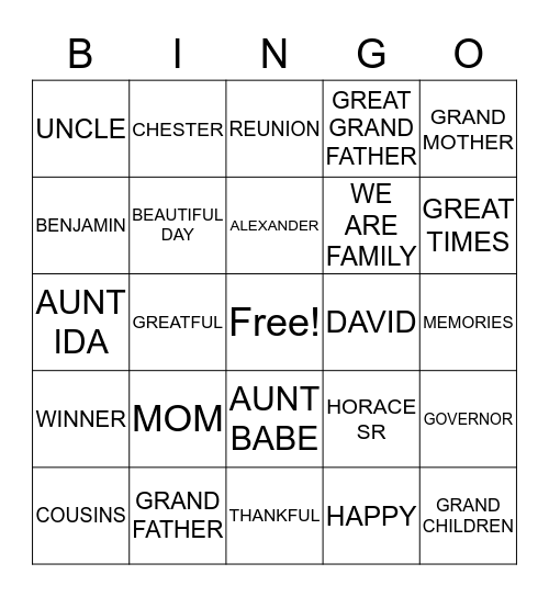 WILLIAMS Bingo Card