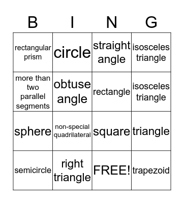 Geometry BINGO Card