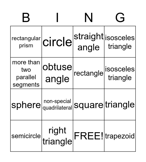 Geometry BINGO Card