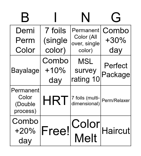 T47 HAIR Stars Chemical Challenge Bingo Card