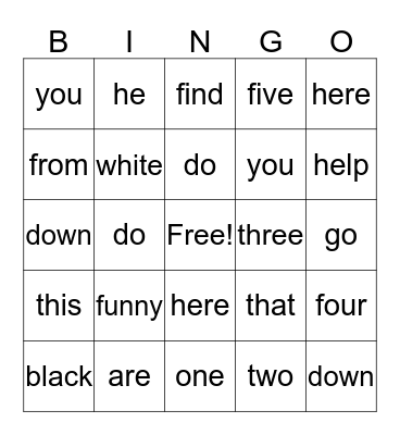 Sight Word List 3 Bingo Card