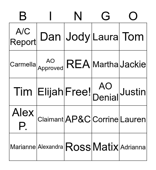 Any Occ Bingo  Bingo Card