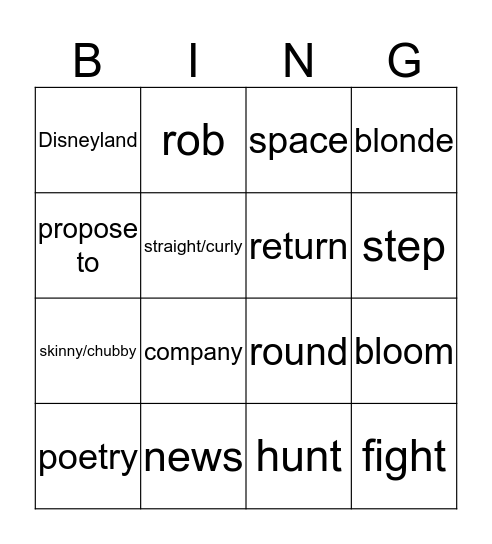 Vocabulary  Bingo Card