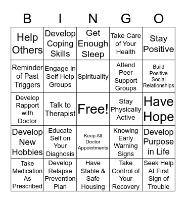 Mental Health Relapse Bingo Card