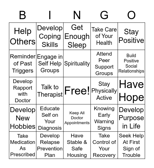 Mental Health Relapse Bingo Card