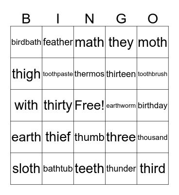 'th' Bingo Card
