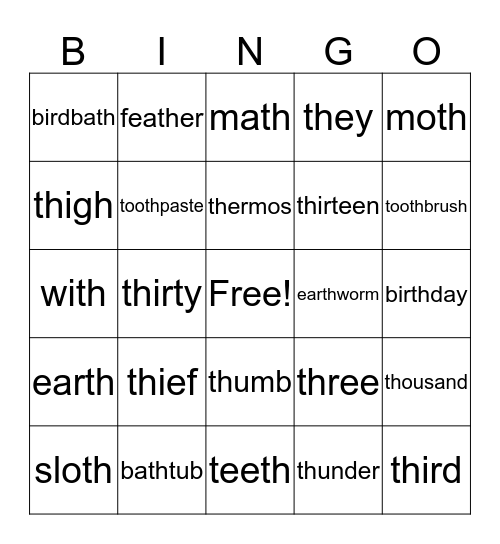 'th' Bingo Card