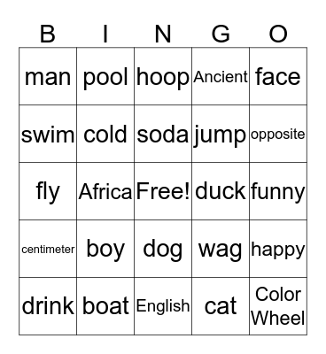 Week of August 28 Bingo Card