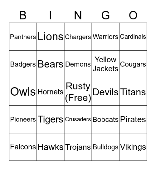 Mascot Bingo Card