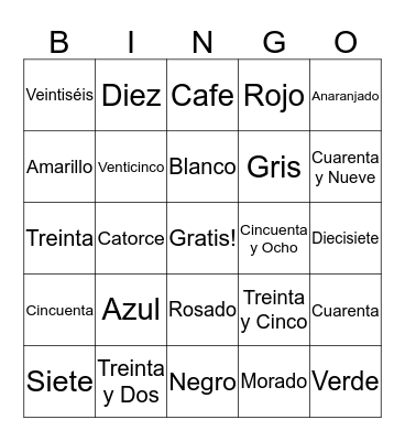 Colores Y Numeros! Bingo Card