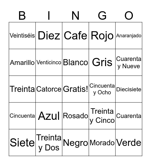 Colores Y Numeros! Bingo Card