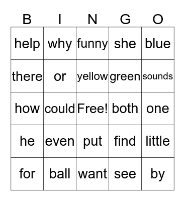 2nd Grade Sight Words Bingo Card