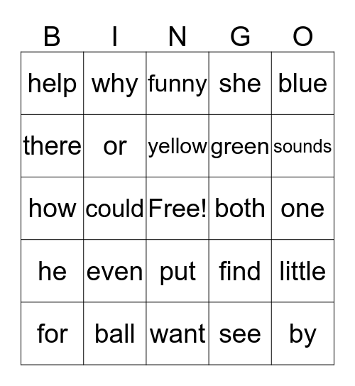 2nd Grade Sight Words Bingo Card