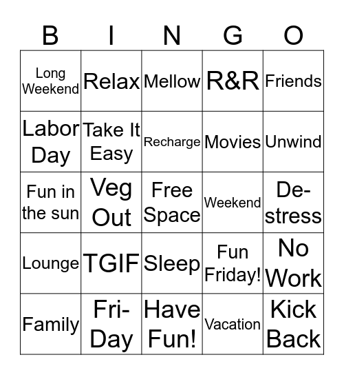 Labor Day Weekend BINGO! Bingo Card