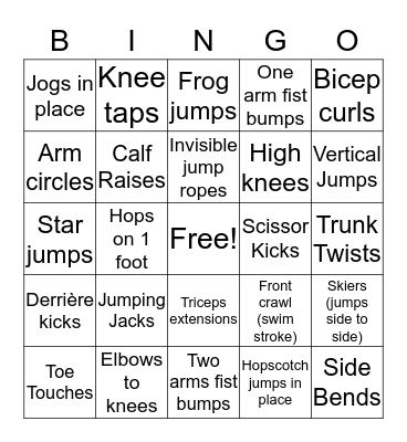 Fitness Bingo Card