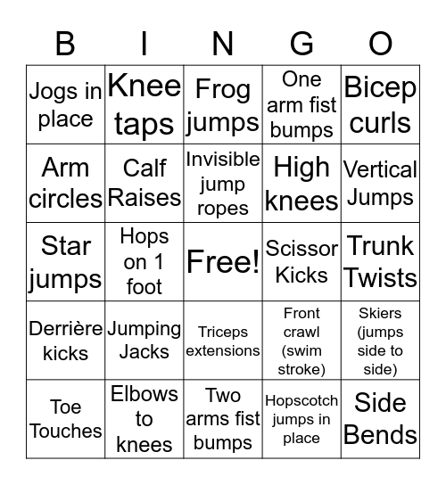 Fitness Bingo Card
