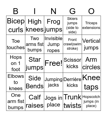 Fitness Bingo Card