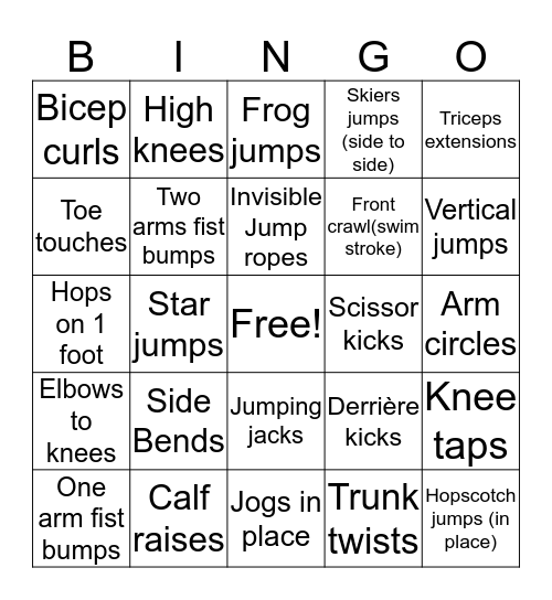 Fitness Bingo Card