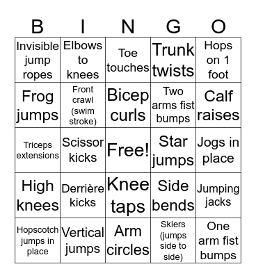 Fitness Bingo Card