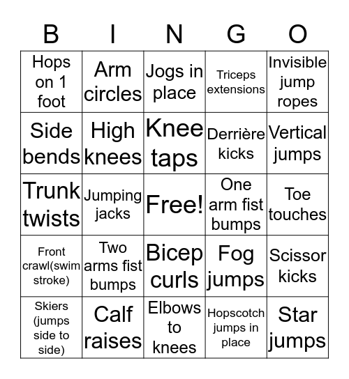 Fitness Bingo Card