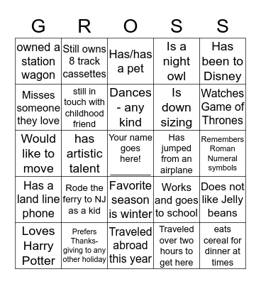 Reunion  Bingo Card