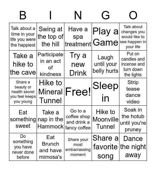 Girls Weekend Bingo Card