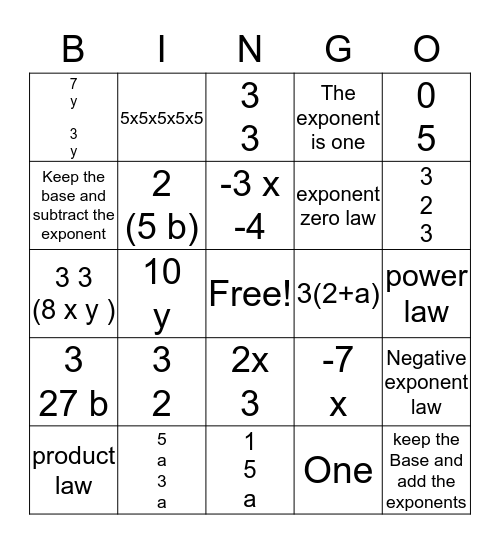 EXPONENT Bingo Card