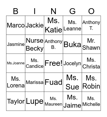 Friend Bingo Card