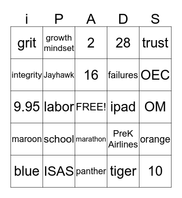 Back to School with iPads Bingo Card