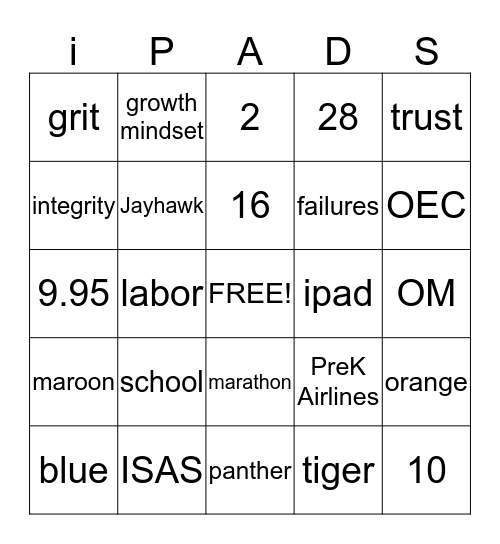 Back to School with iPads Bingo Card