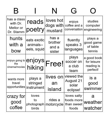 Buddy Bingo Card