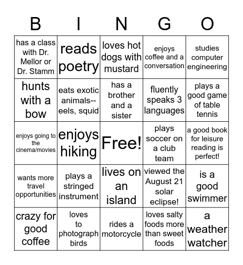 Buddy Bingo Card