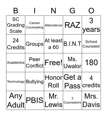 Counselor BINGO Card