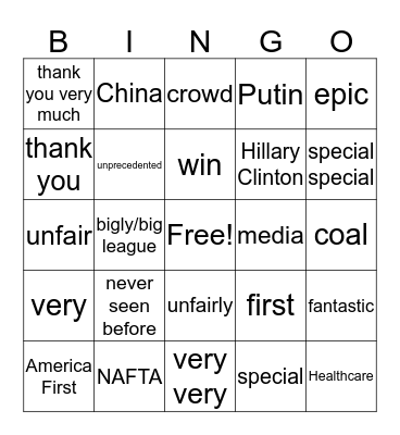 Trump Speech Bingo Card