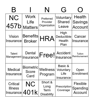 RDU Employee Benefits Fair Bingo Card