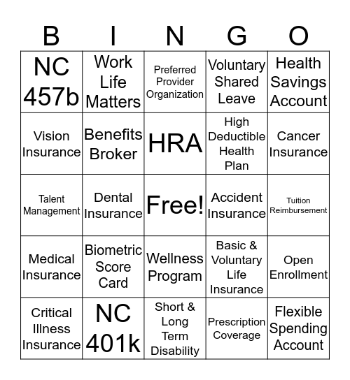 RDU Employee Benefits Fair Bingo Card