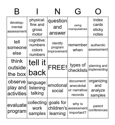 Back to School: "Look What I Did" Bingo Card