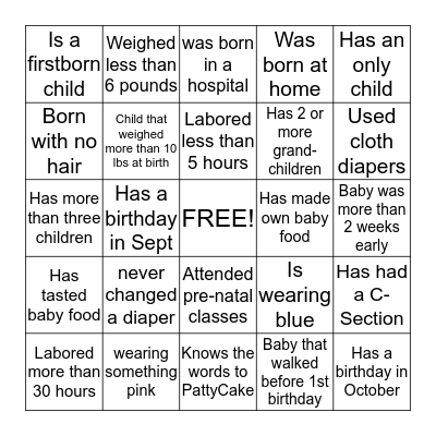 KIM AND JENNA BABY SHOWER Bingo Card