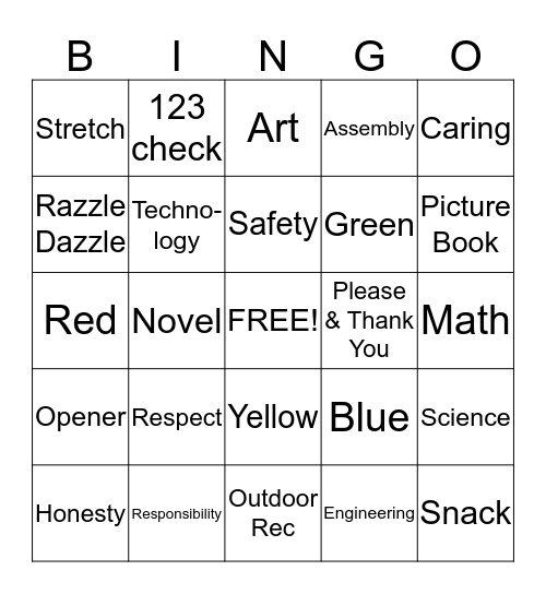 STRETCH Bingo Card