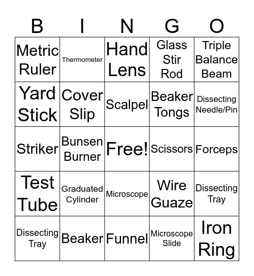 Lab Equipment Bingo  Bingo Card