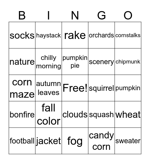 Autumn Bingo Card
